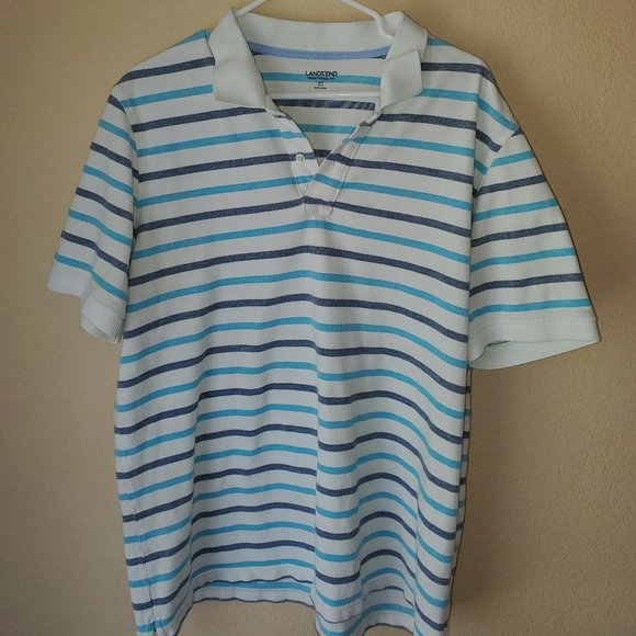 Lands End Gray Striped Polo sz L/T - Picture 1 of 3